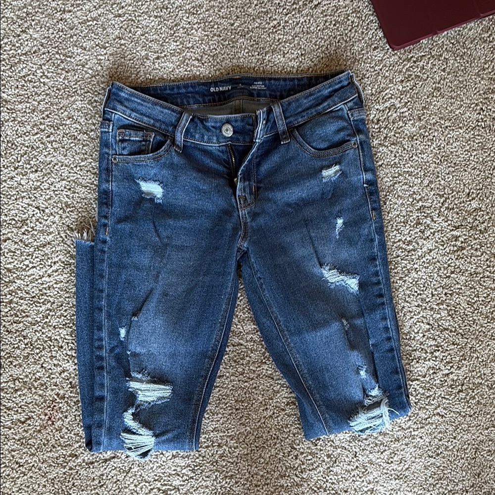 Old Navy Women's Cropped Distressed Jeans - Dark Blue